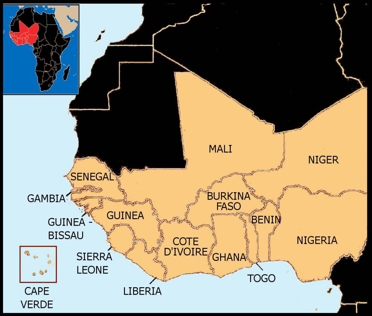 지도 세네갈의 지도 웨스트 아프리카