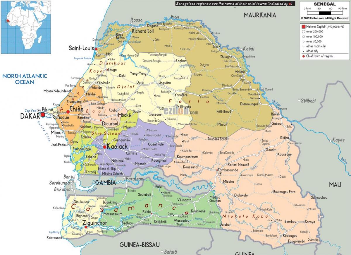 세네갈 국가에서는 세계 지도